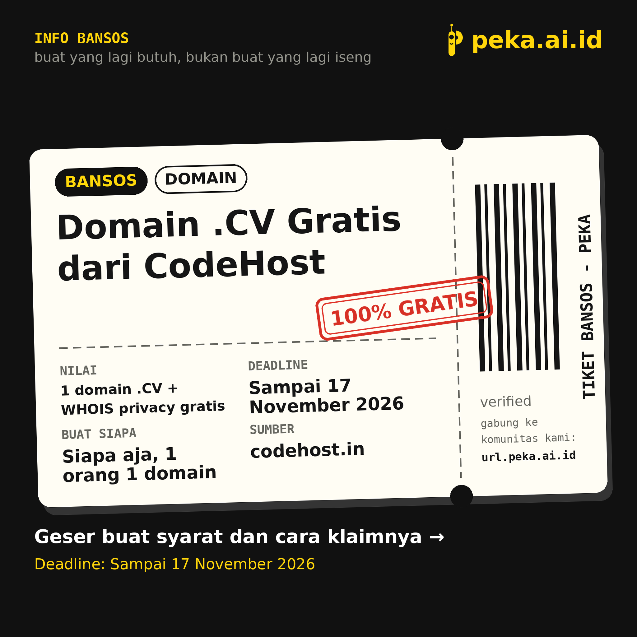 Domain .CV Gratis dari CodeHost, Ini Cara Klaimnya