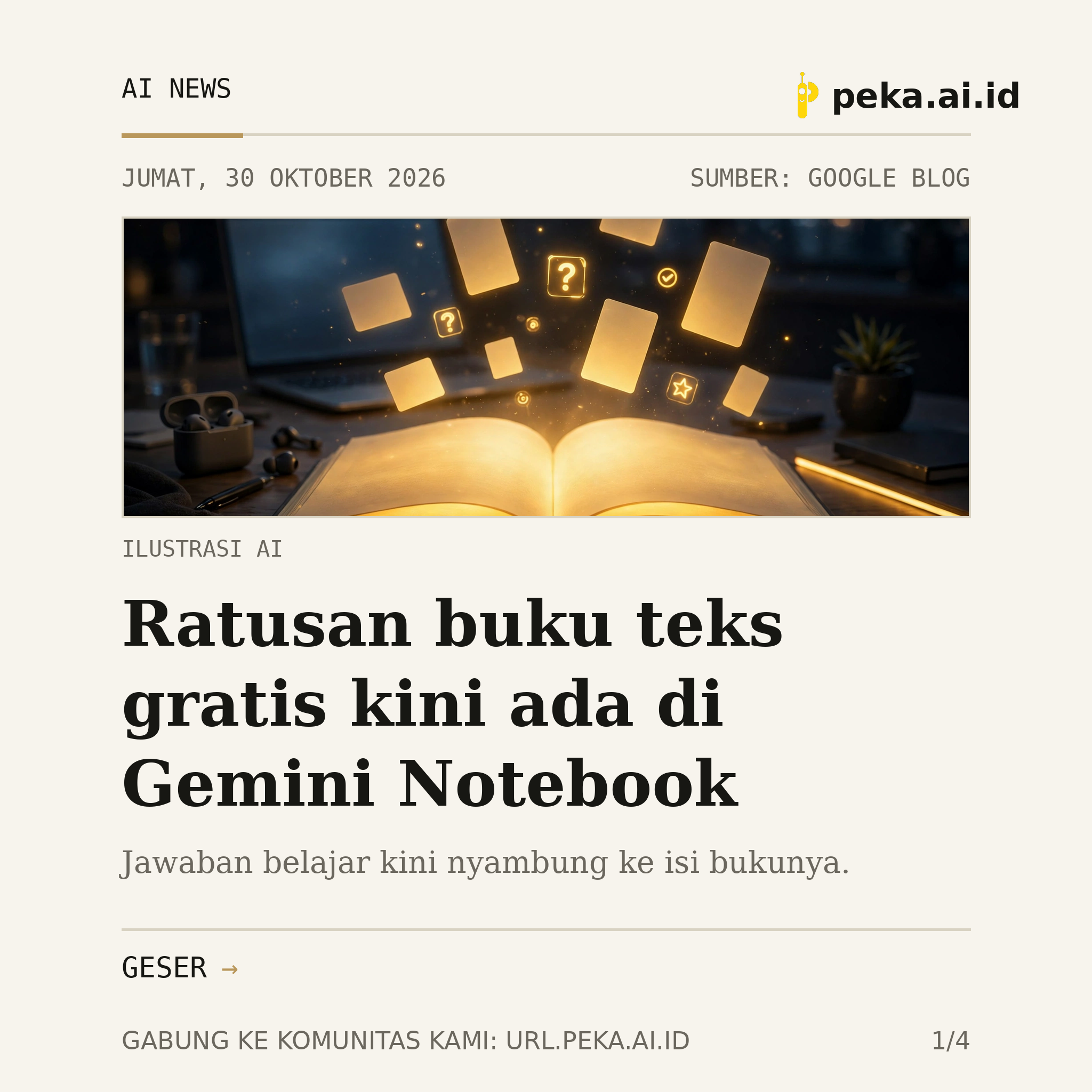 Gemini Notebook Kini Punya Ratusan Buku Teks Gratis