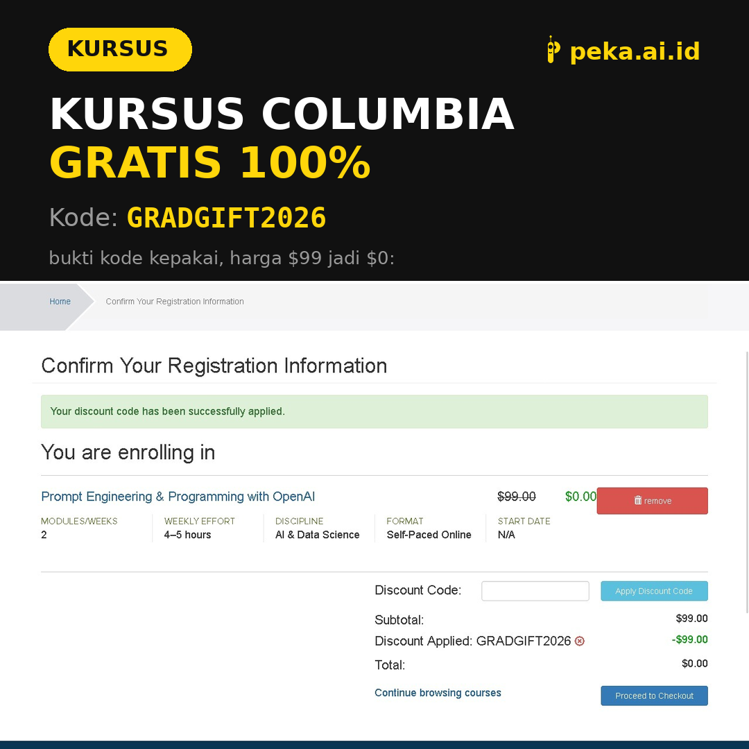 3 Kursus Columbia Gratis pakai Kode GRADGIFT2026