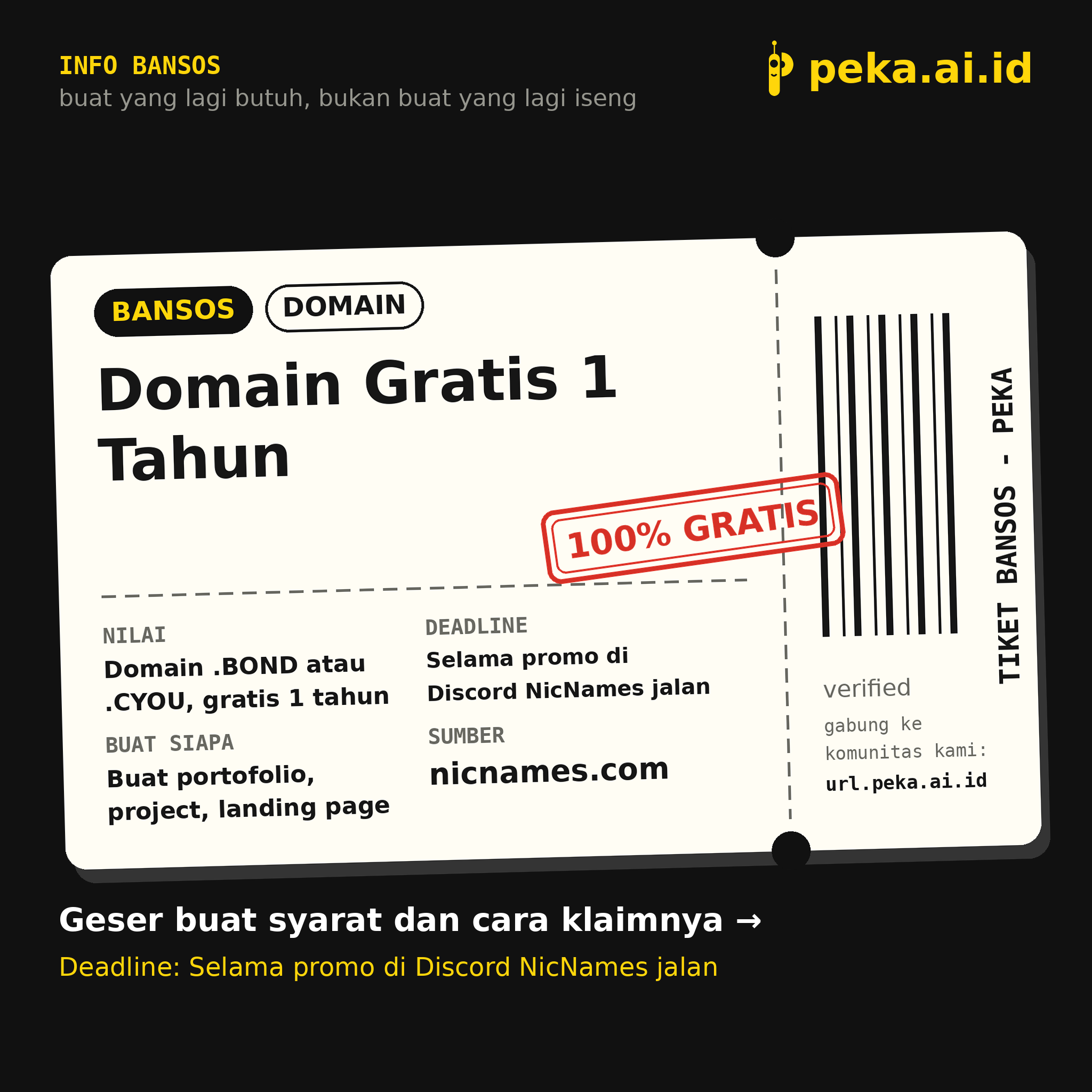Domain .BOND dan .CYOU Gratis 1 Tahun dari NicNames, Tanpa Kartu Kredit