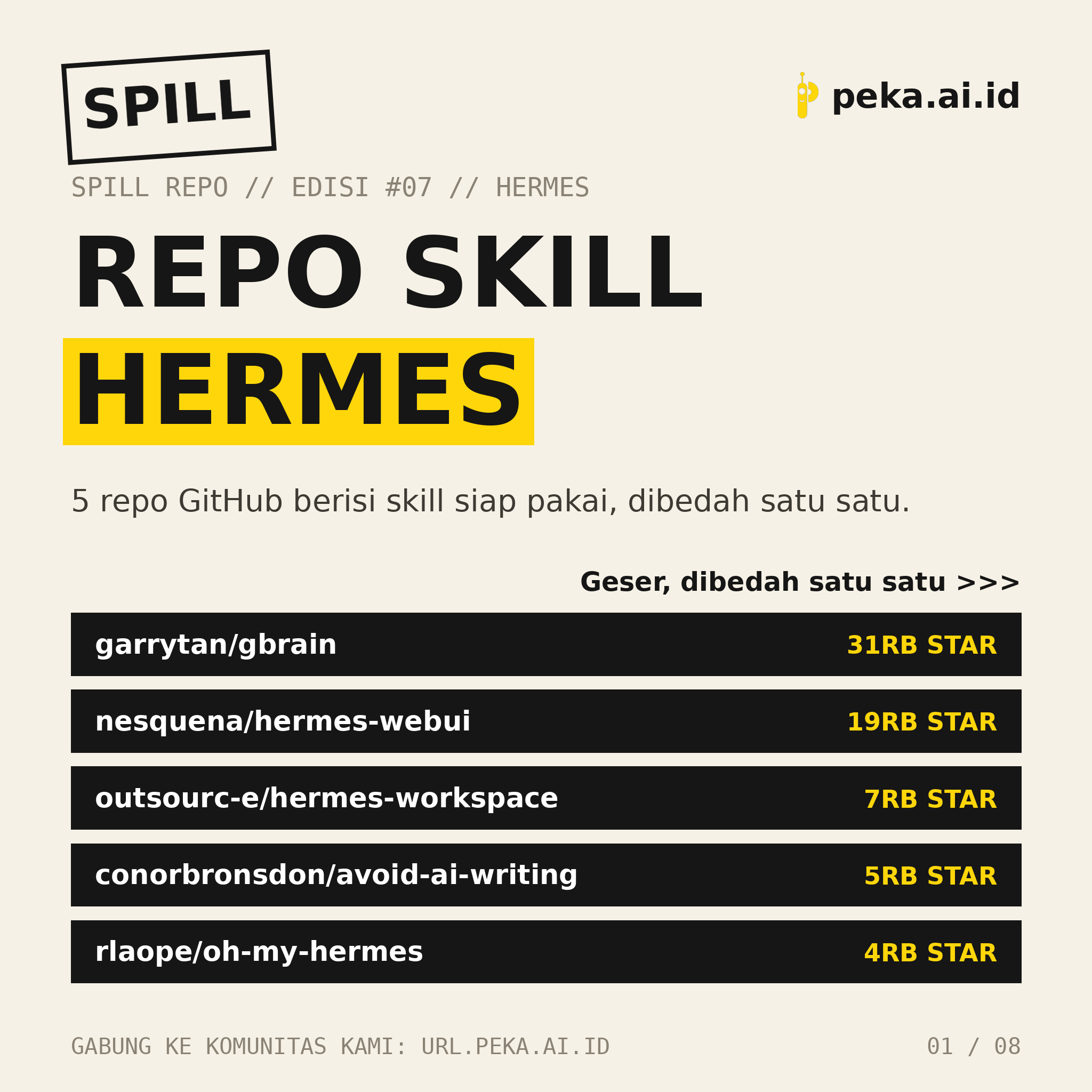 Spill Repo Skill HERMES Edisi #07: Lima repo buat bikin agent Hermes makin pinter dan gampang dipakai
