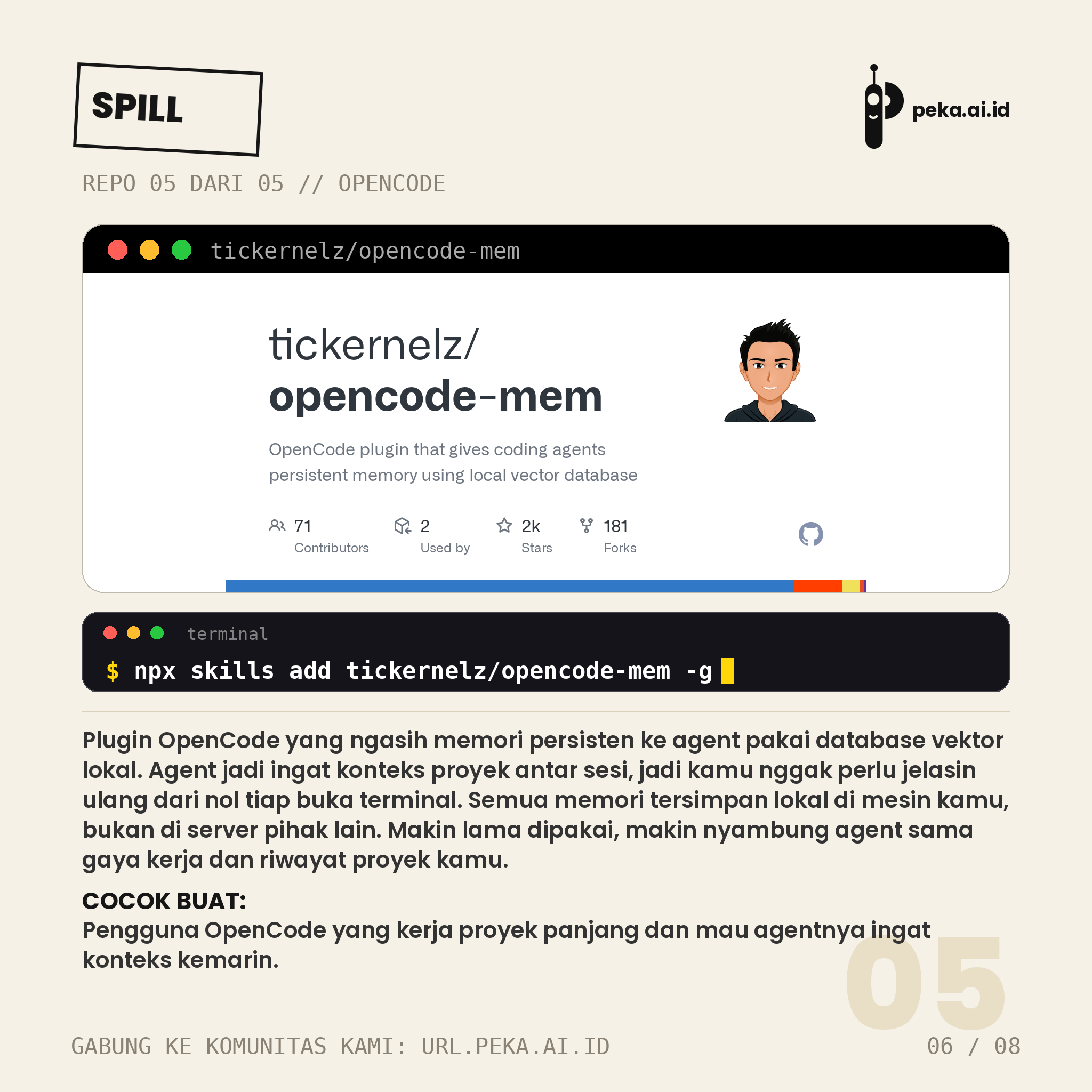 Spill Repo Skill OpenCode Edisi #08: Lima repo skill siap pakai buat OpenCode, dari editor HTML sampai memori agent